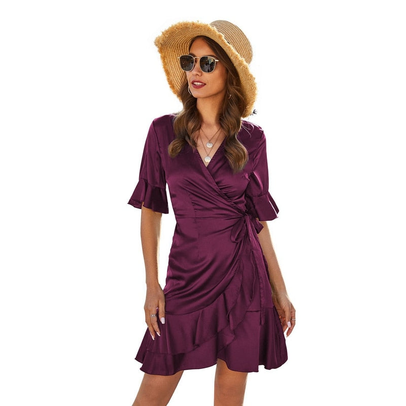 Ruffled Satin Mini Dress